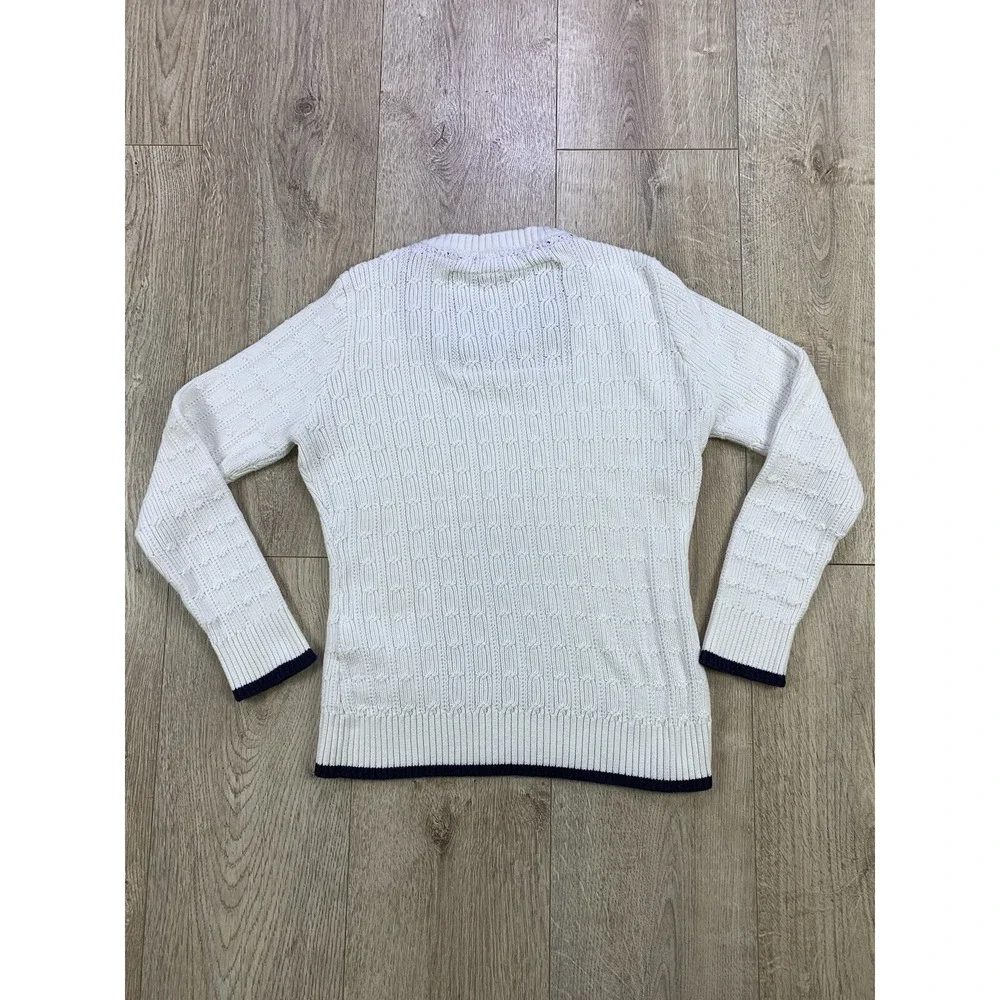 Tommy Hilfiger Sweater Womens Med White Cable Knit Cotton Classic Preppy‎ Tennis